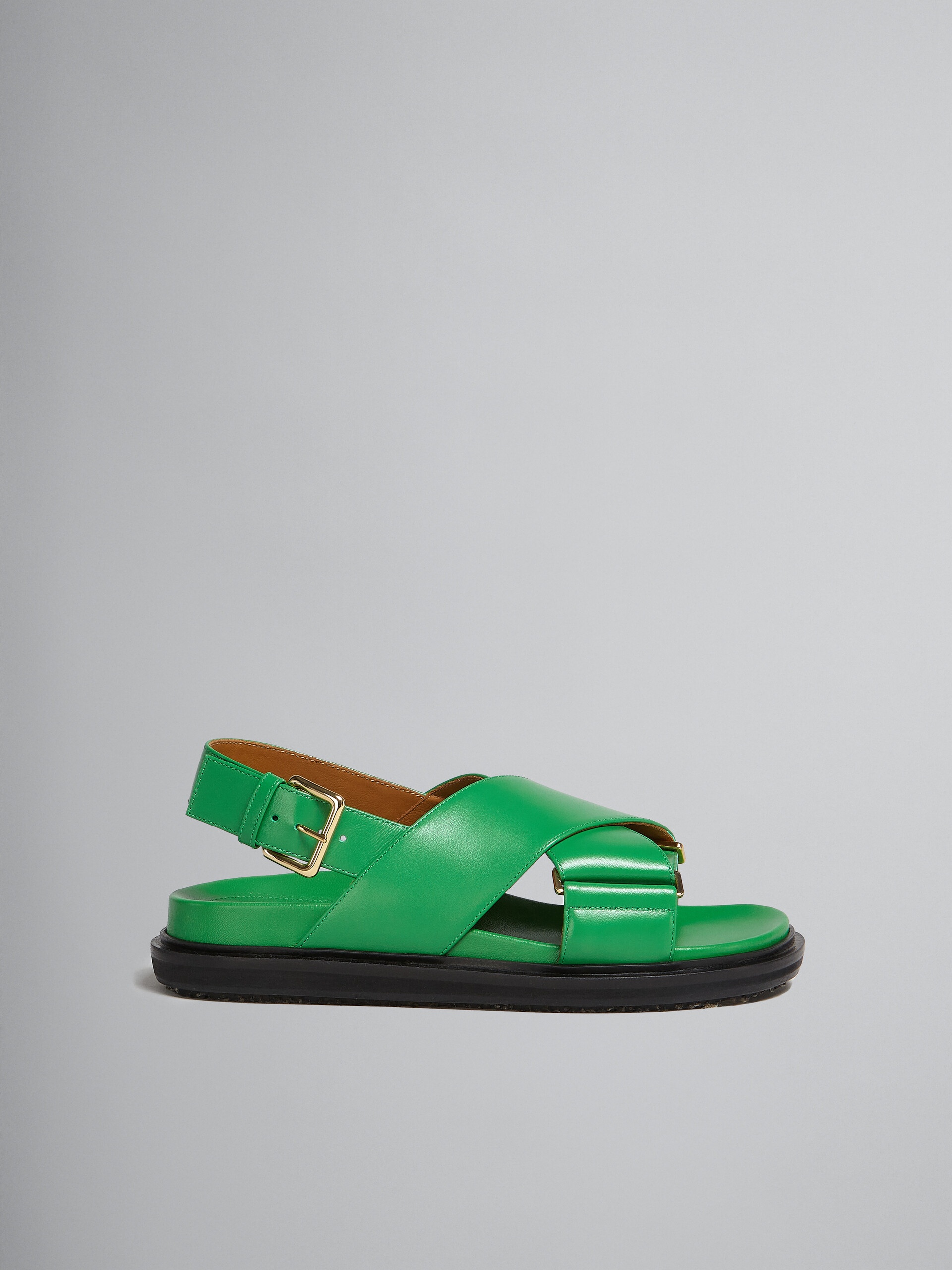 GREEN LEATHER CRISS-CROSS SANDAL - 1