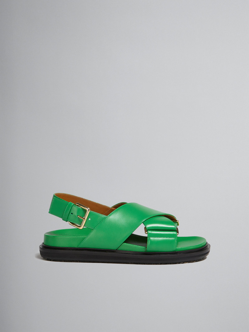 GREEN LEATHER CRISS-CROSS SANDAL 1