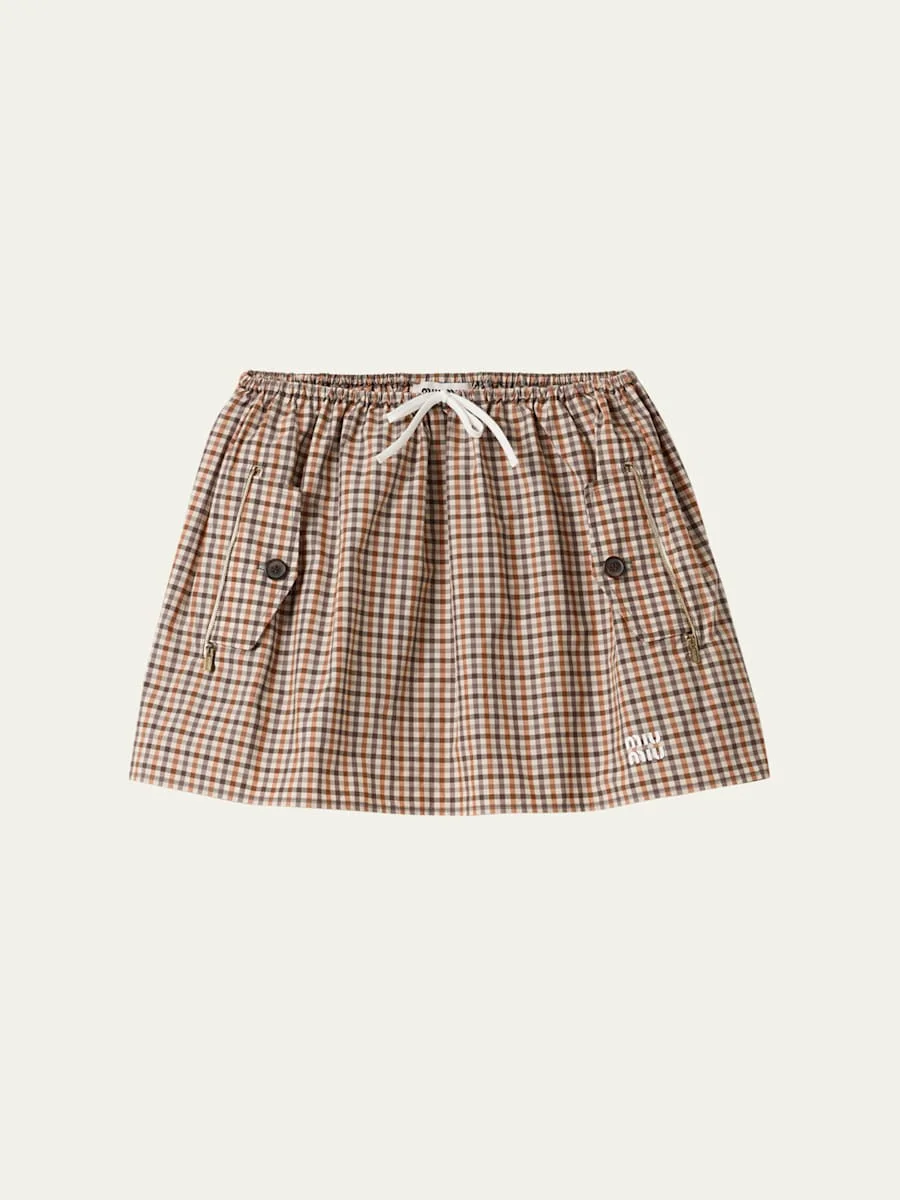 Check Drawstring Mini Skirt - 1