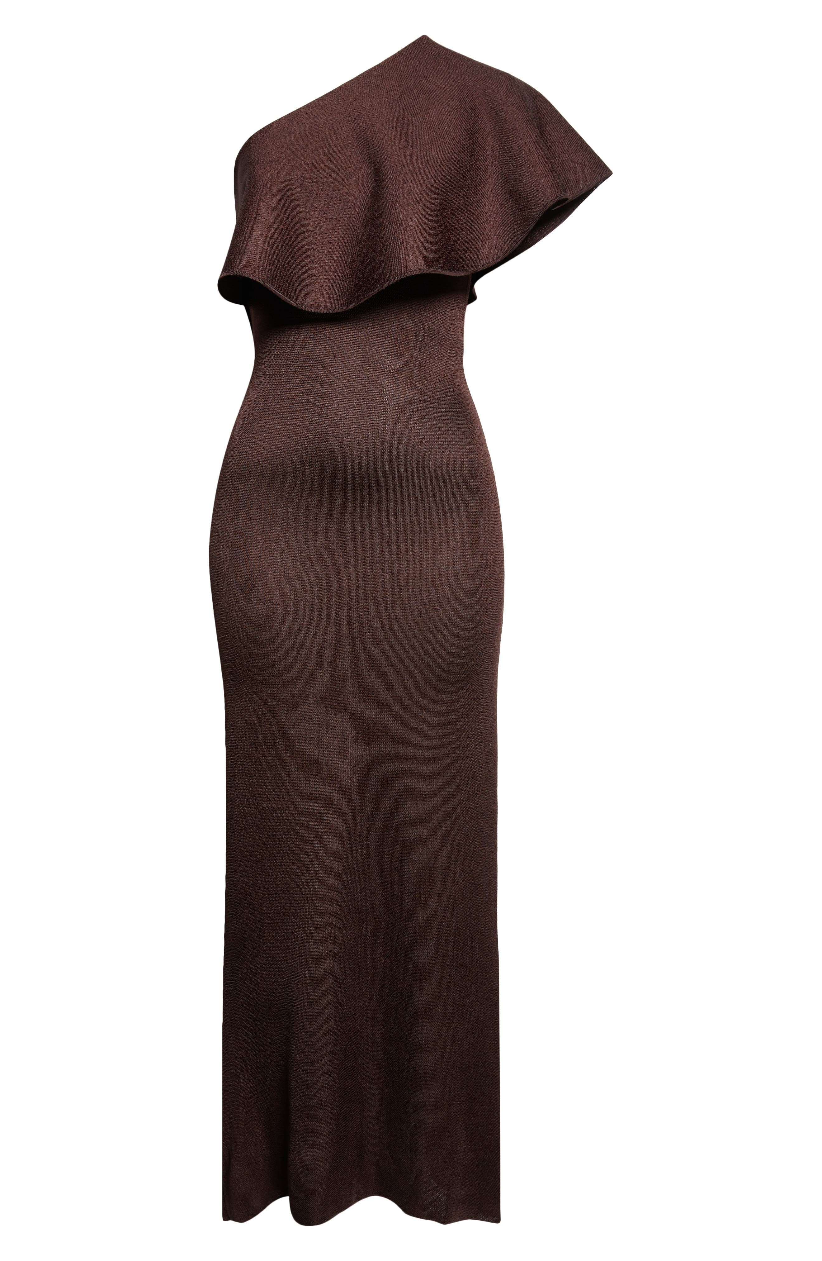 Altuzarra Vivi Knit Dress with Satin Ruffle in Charred Oak at Nordstrom - 5