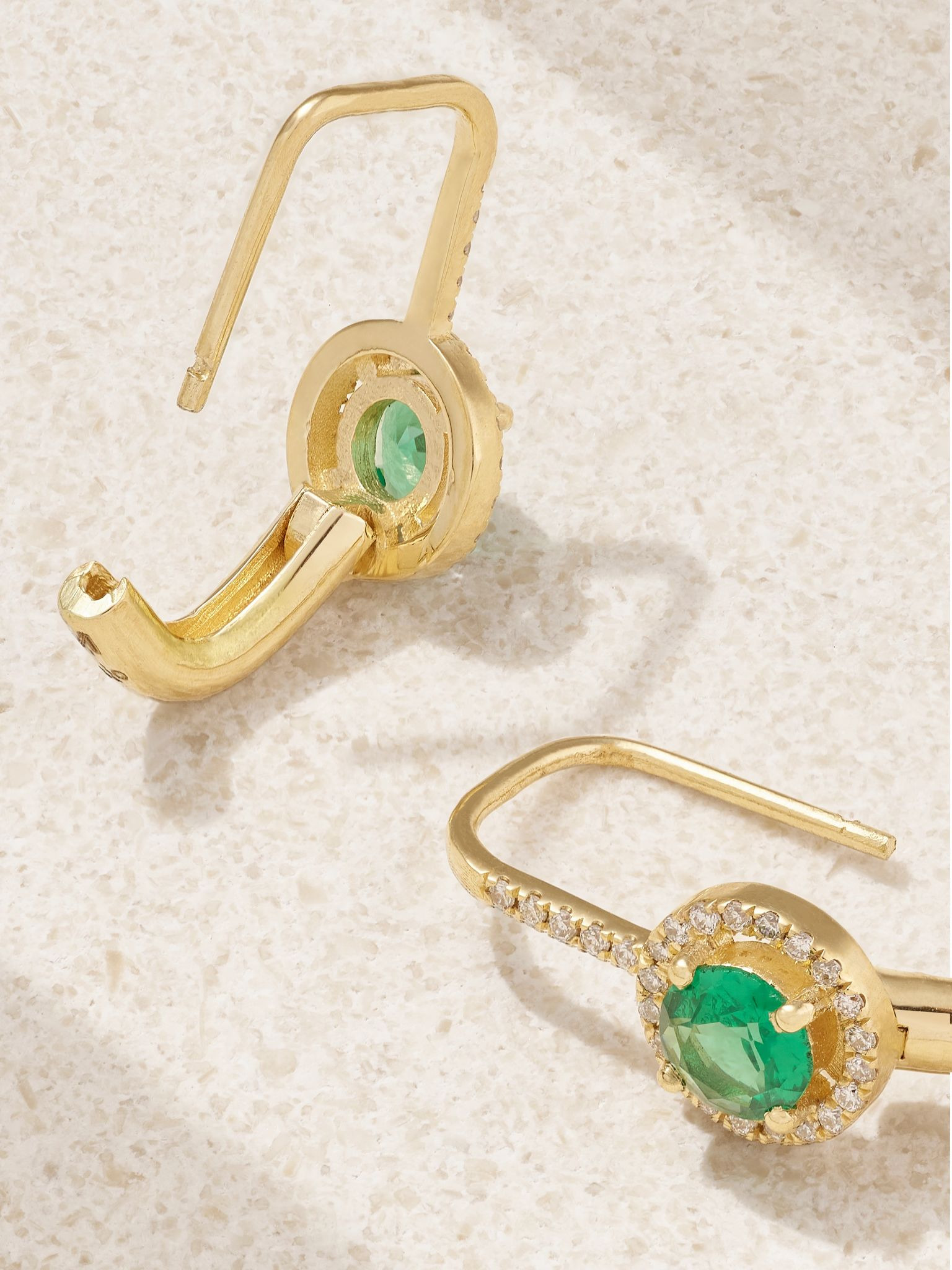 Waterfall 18-karat gold, emerald and diamond earrings Gold - 3