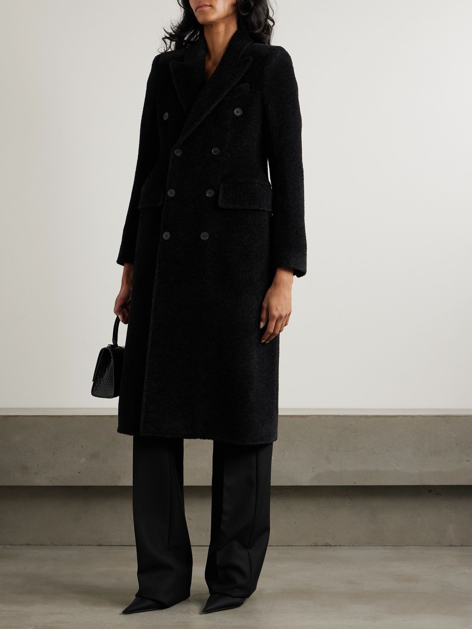 Hourglass double-breasted wool-blend twill coat Black - 4