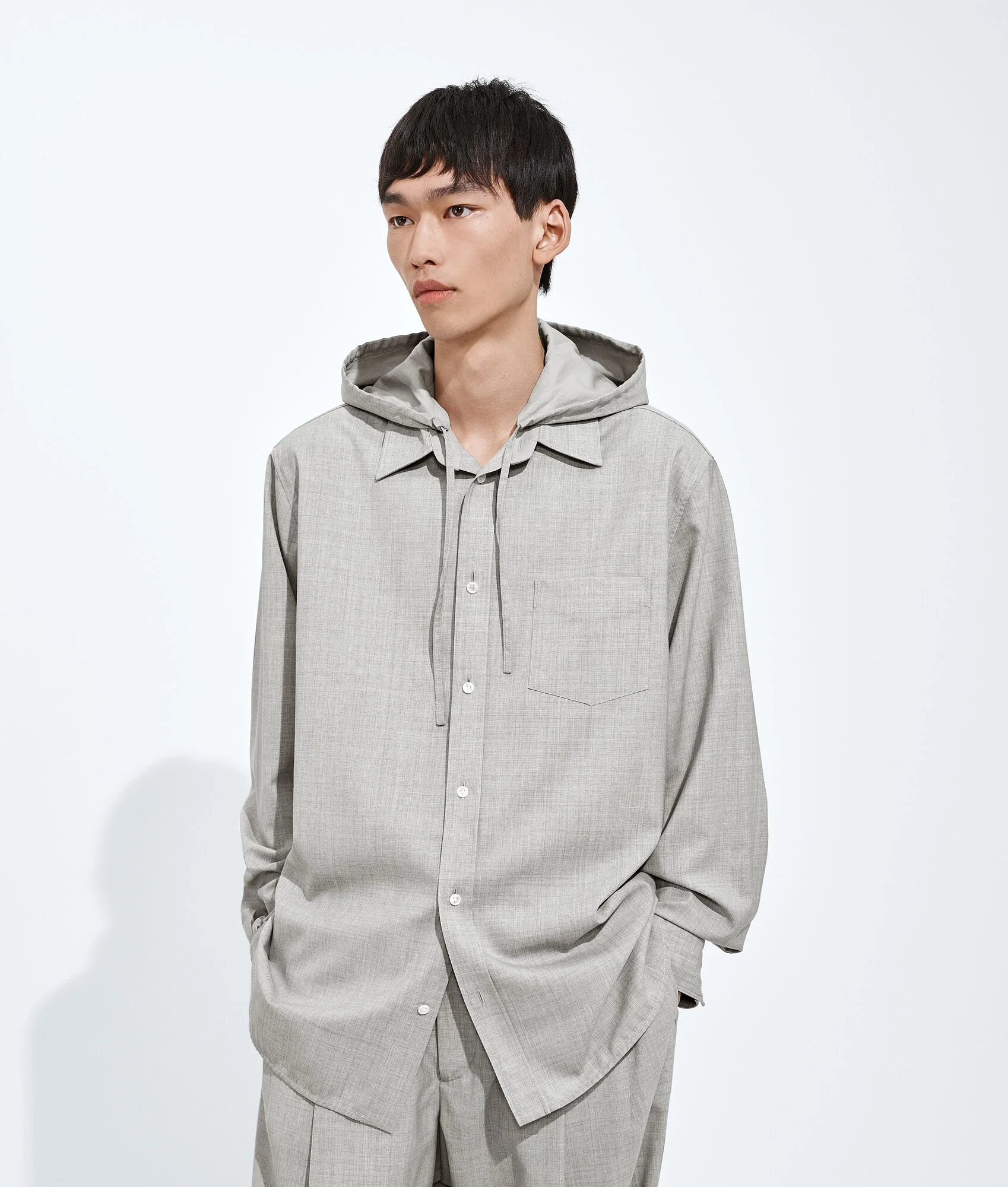 Light Wool Toile Hooded Shirt - 1