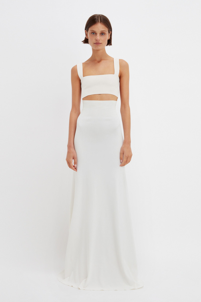 Victoria Beckham Floor-Length Knitted Skirt In White outlook