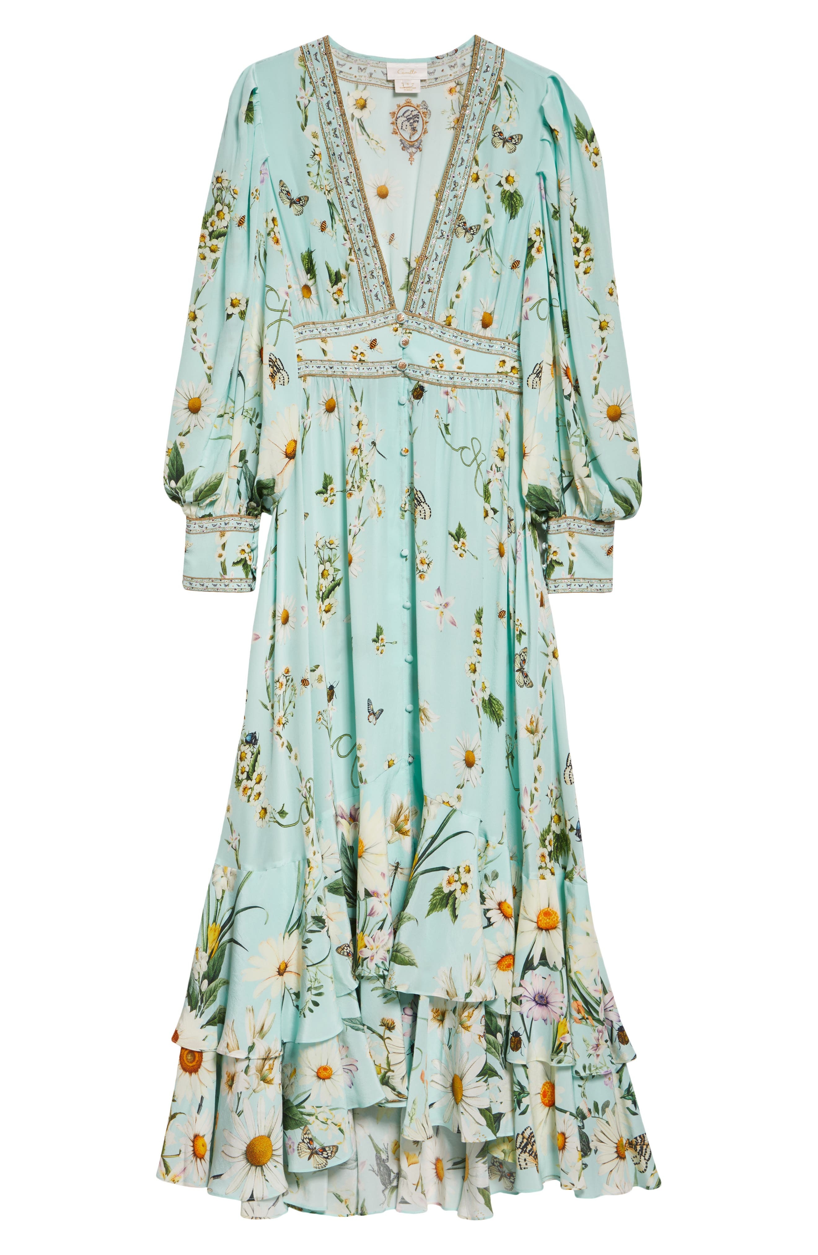 Camilla Floral Freefall Plunge Neck Long Sleeve Silk Crepe Maxi Dress at Nordstrom - 5