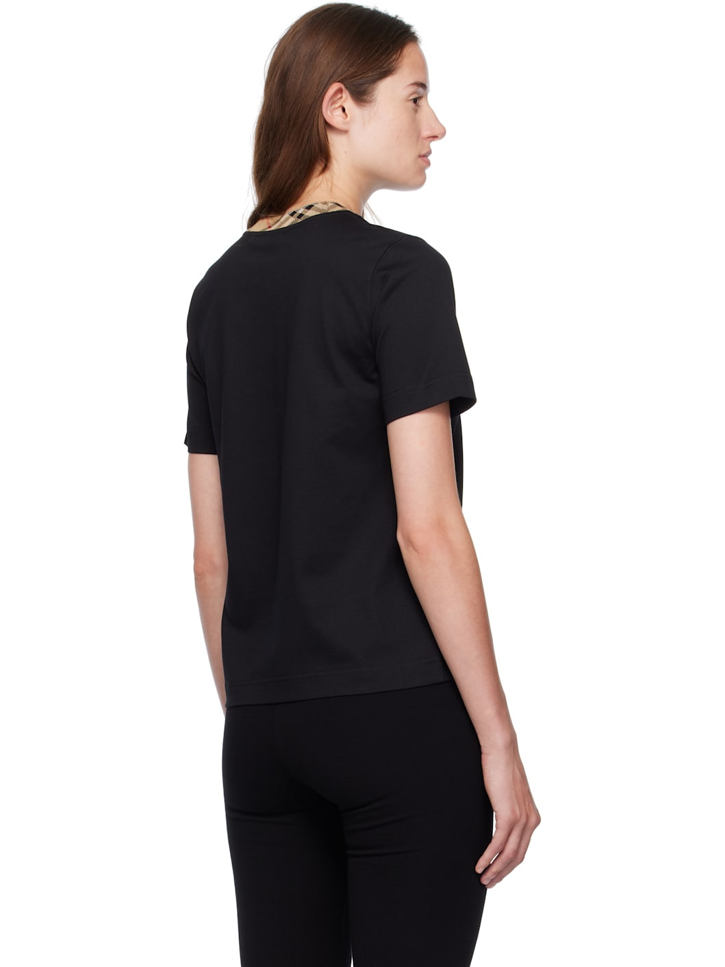 Black Check Trim Cotton T-shirt - 3