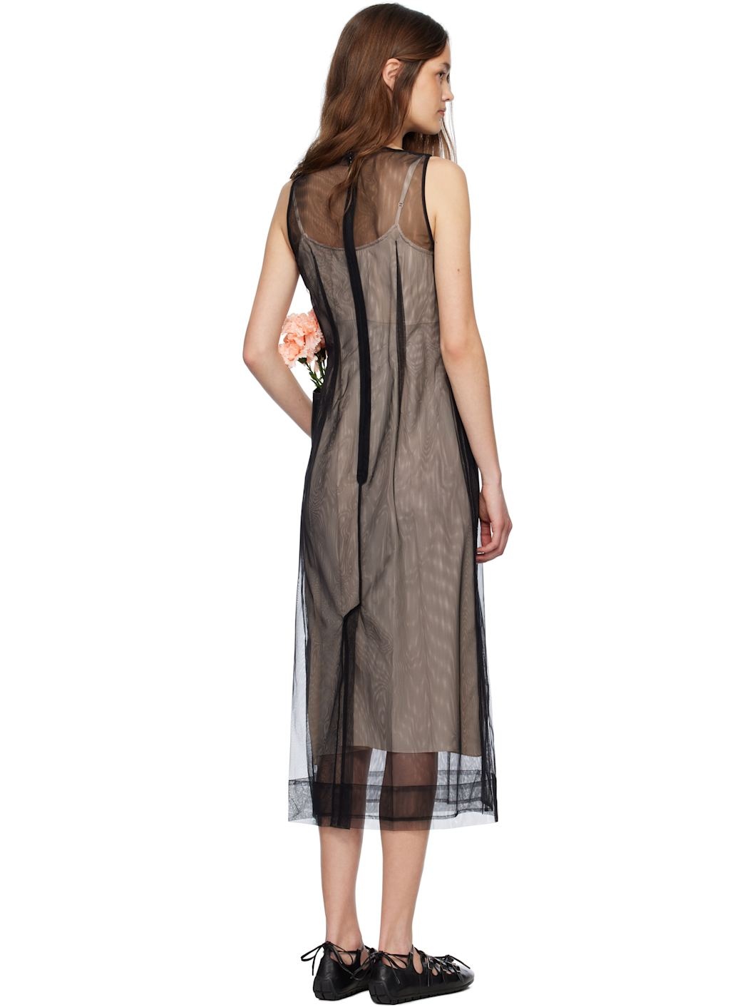 Black Carnation Dart Midi Dress - 3