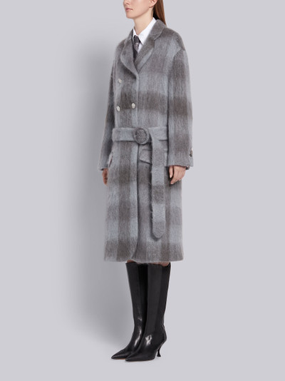 Thom Browne Medium Grey Hairy Mohair Buffalo Check Unconstructed Low Slung Double Breasted Overcoat outlook