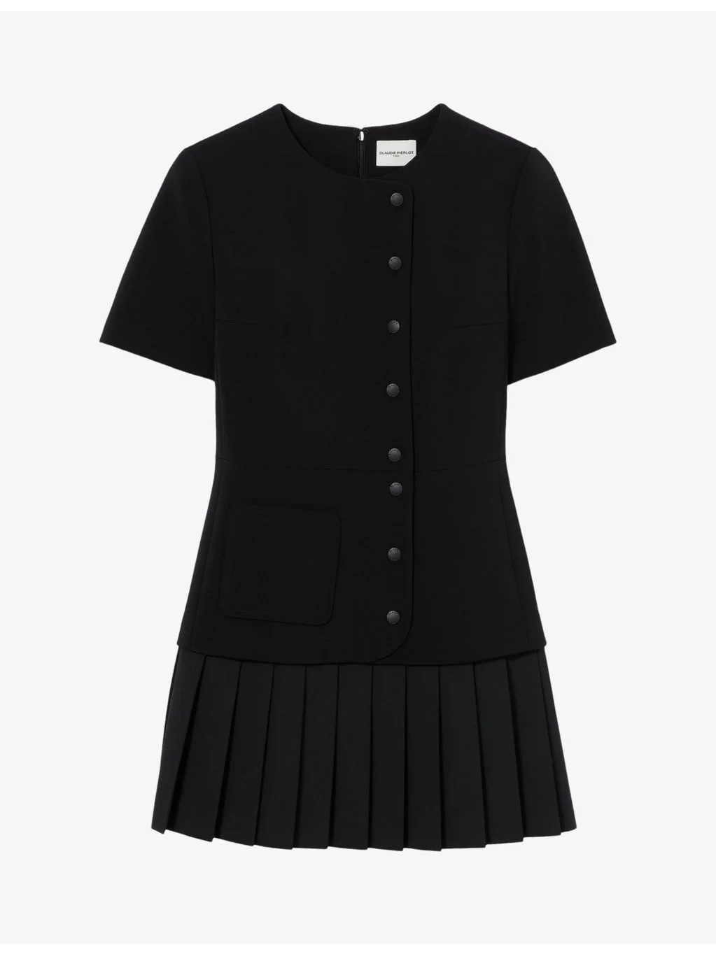Button-Embellished Pleated-Hem Woven Mini Dress - 1