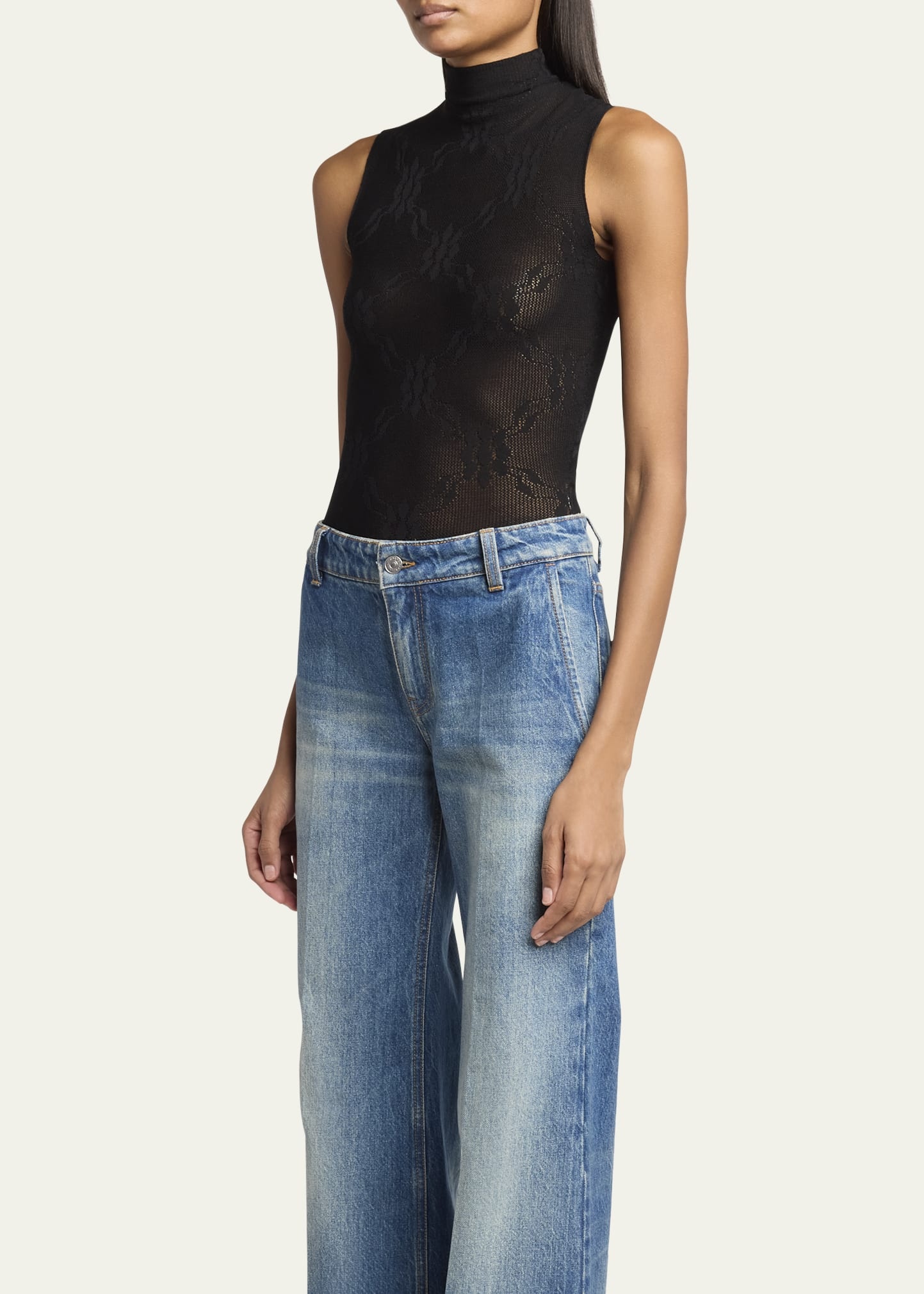Mock-Neck Sleeveless Lace Bodysuit - 4