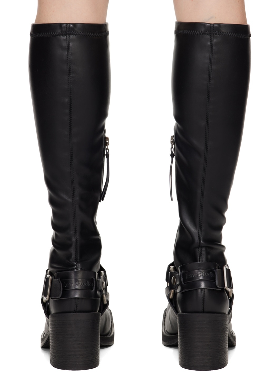 Black Pull-On Buckle Boots - 2