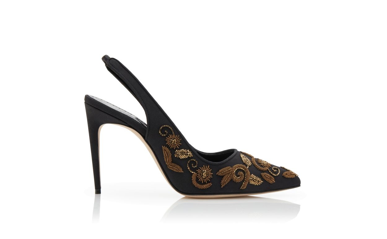 Black and Gold Crepe De Chine Slingback Pumps - 1