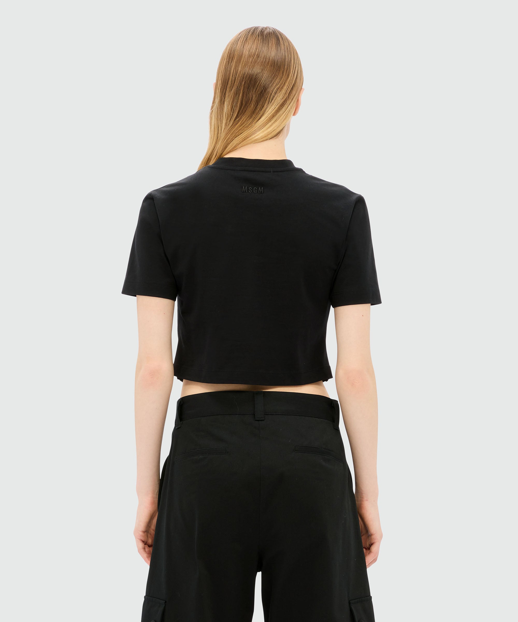 Black cropped jersey T-shirt with zip - 3