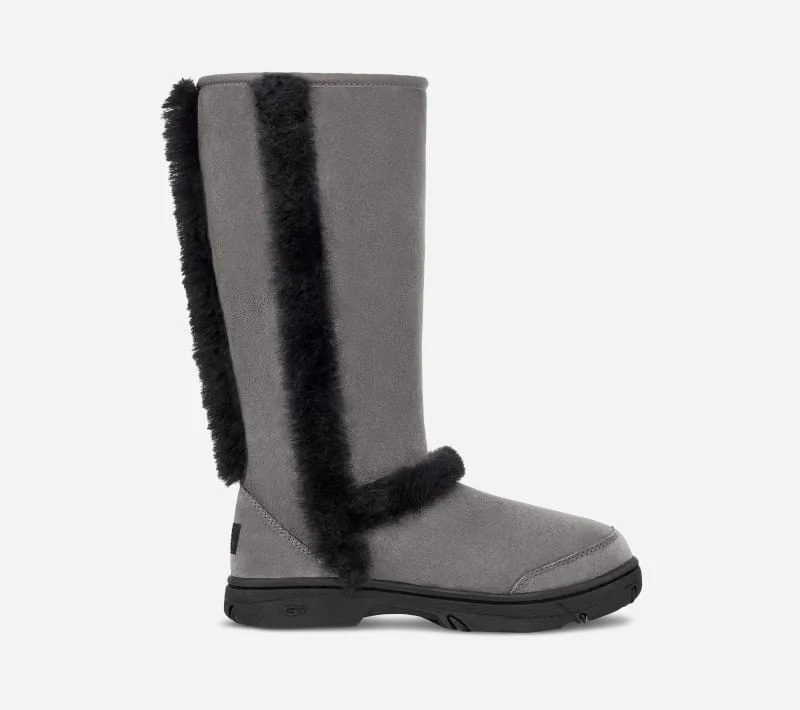 ® Women's Sunburst Tall Warm Sheepskin Boots in Grey/Black - 1