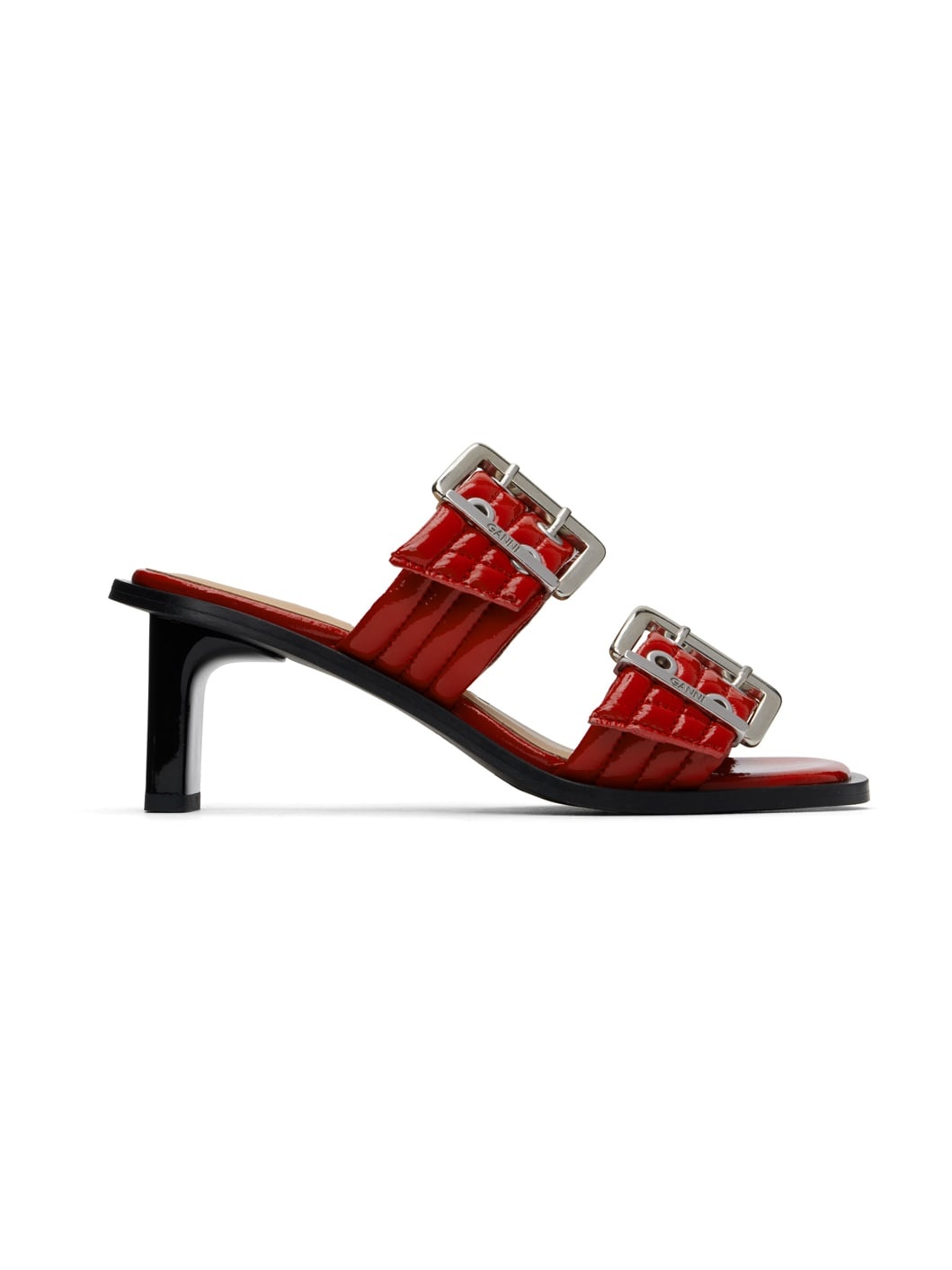 Red Feminine Buckled Mule Heeled Sandals - 1