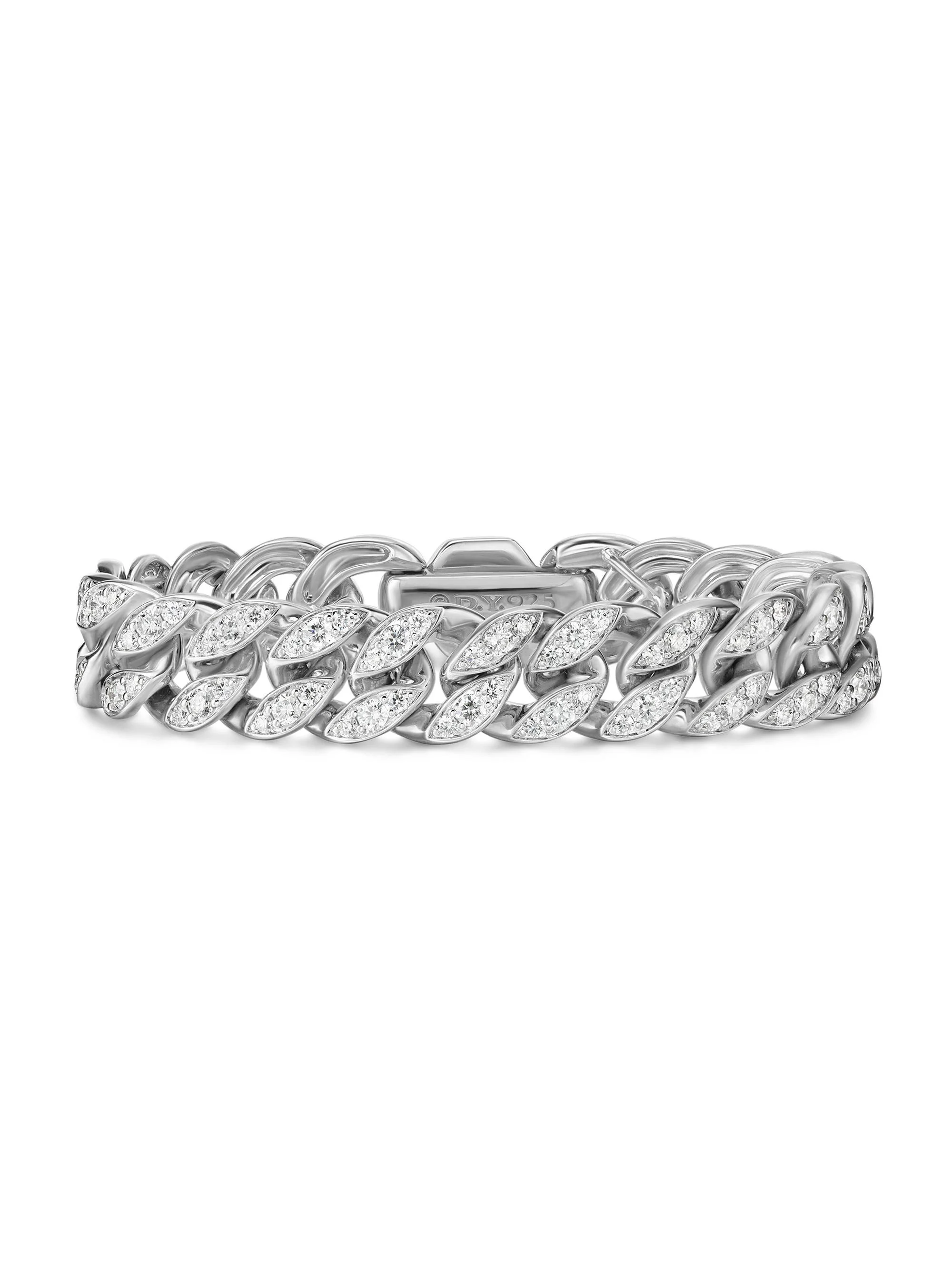 Women's Curb Chain Bracelet in Sterling Silver - Diamond - 1