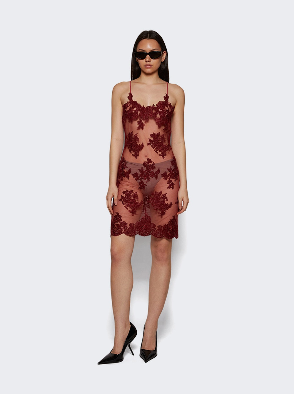 Lace Slip Dress Red - 5