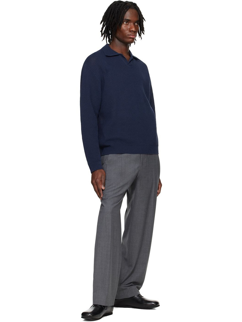 SOLID HOMME Navy Open-Knit Polo outlook