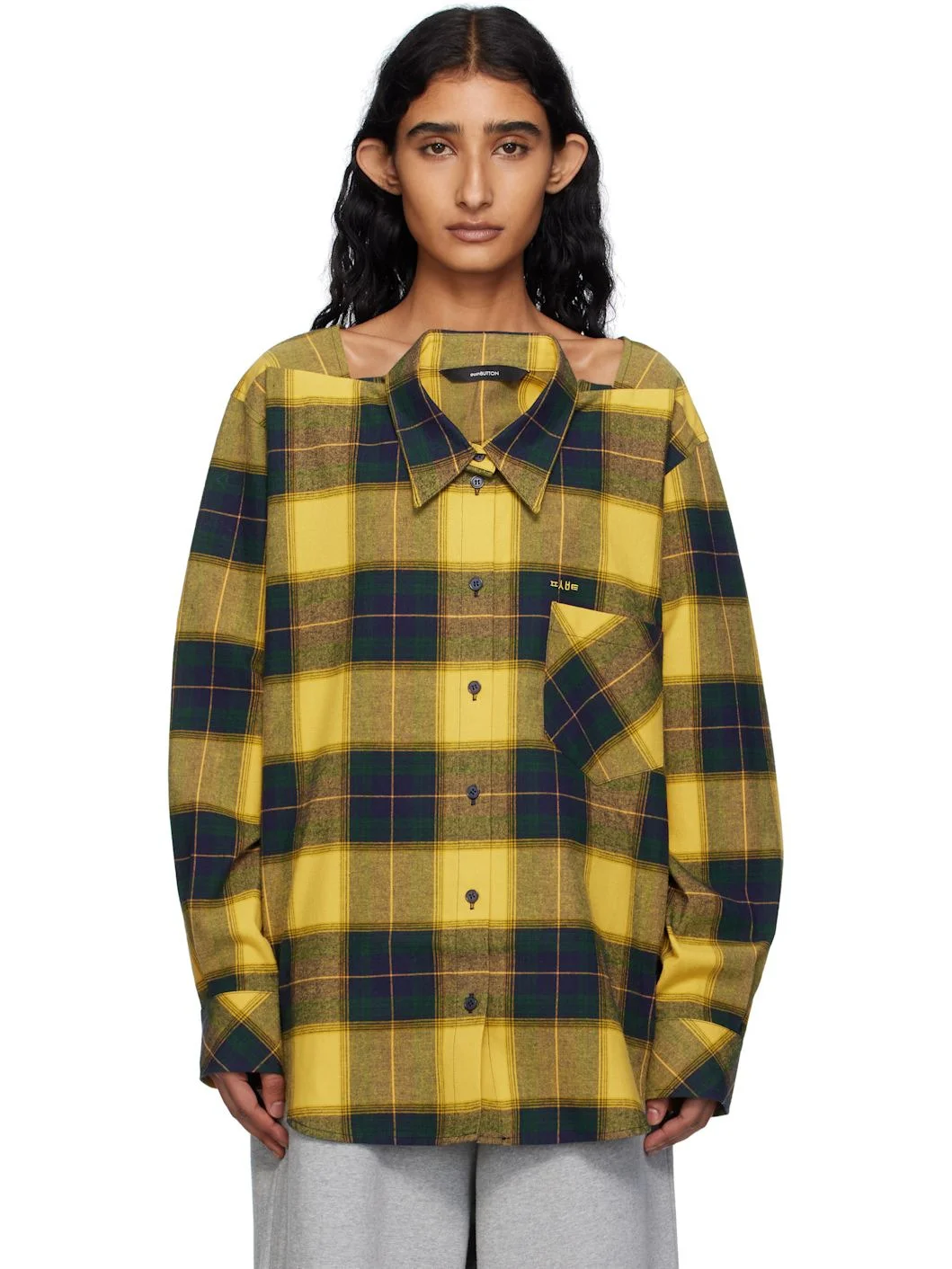 Yellow Check Movable Collar Shirt - 1
