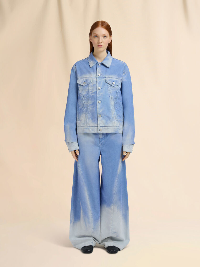LIGHT BLUE FLOCKED DENIM TRUCKER JACKET - 2