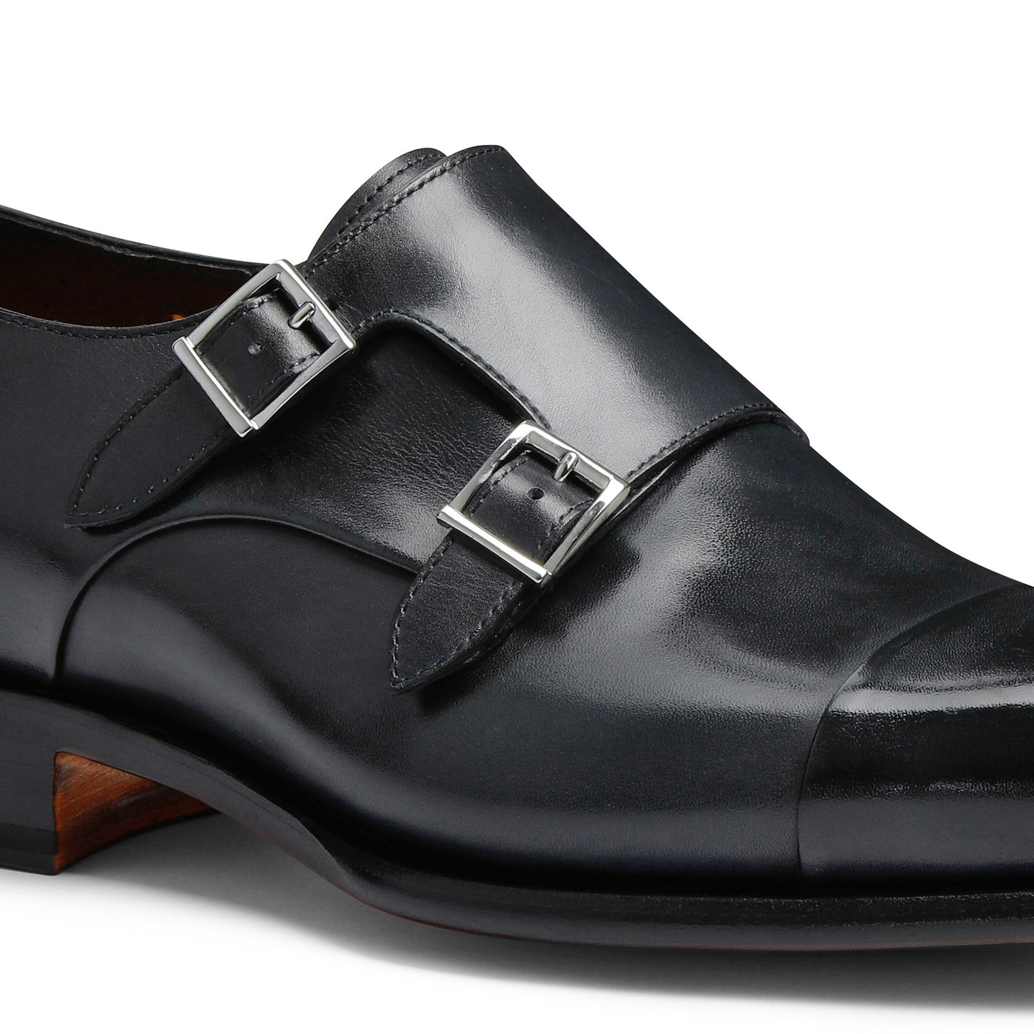 Men’s polished blue leather double-buckle shoe - 5