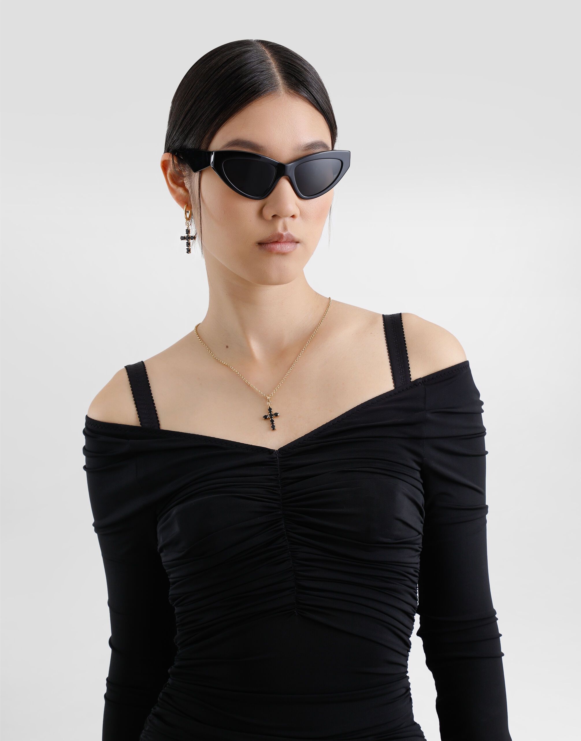 Organzine draped calf-length dress - 5