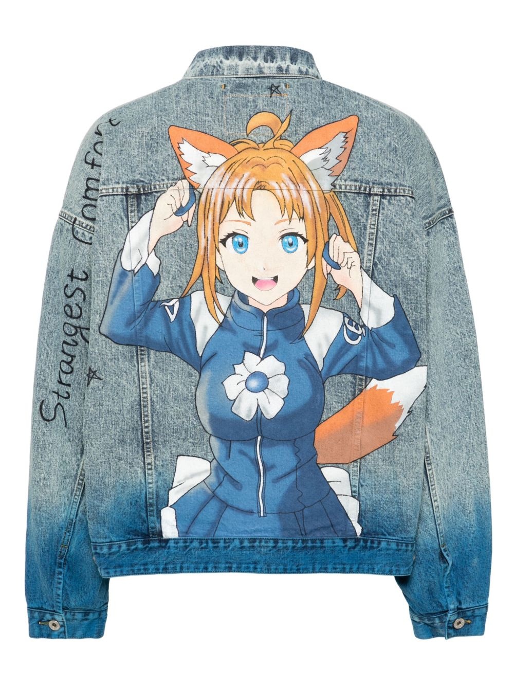 anime hand-printing denim jacket - 2