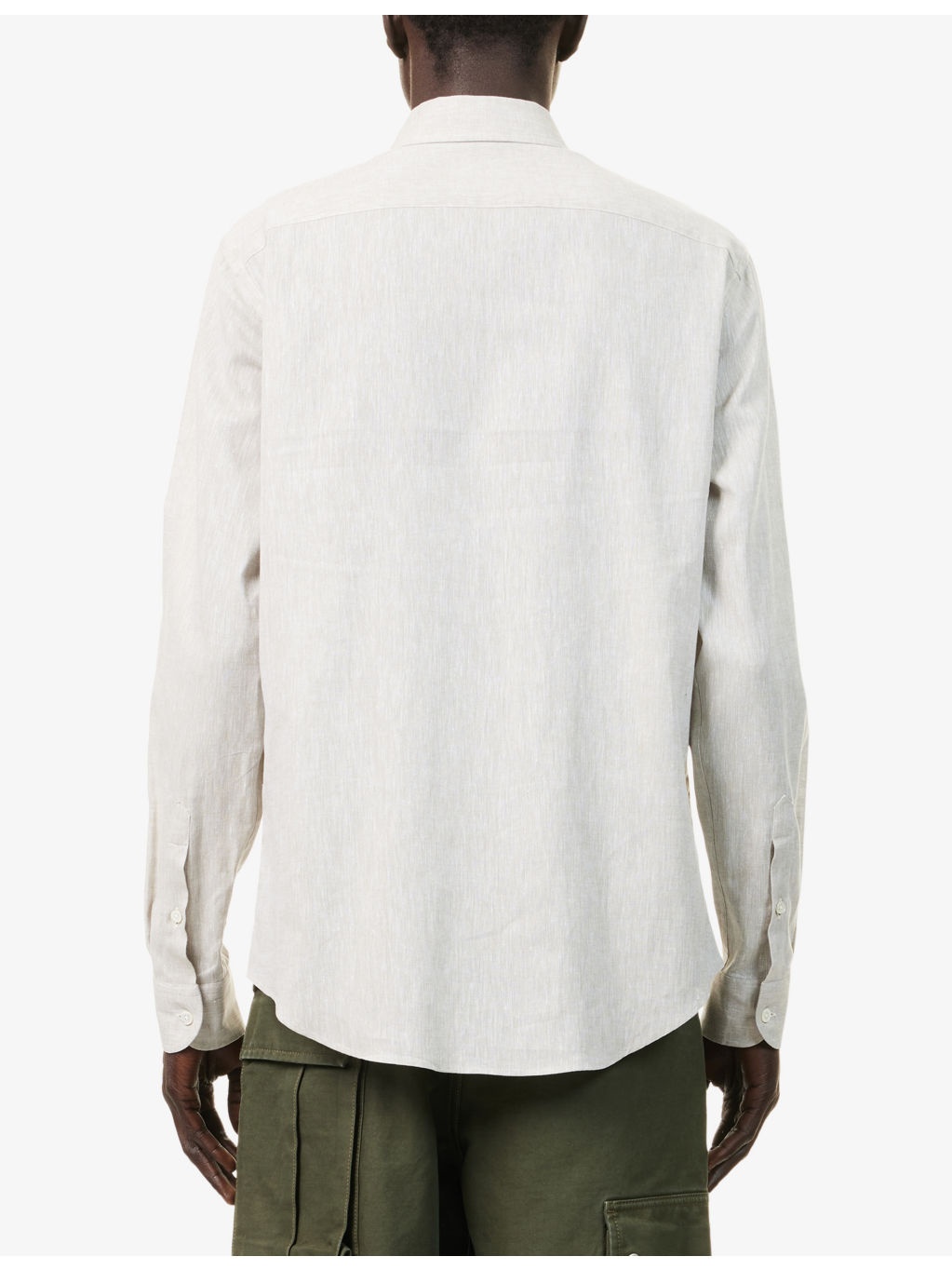 Brand-Embroidery Curved-Hem Linen And Cotton Shirt - 4