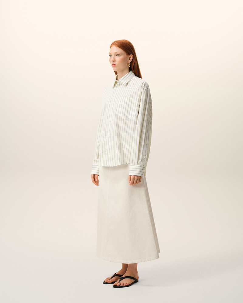 WHITE STRIPED COTTON AMI DE COEUR BOXY SHIRT 6