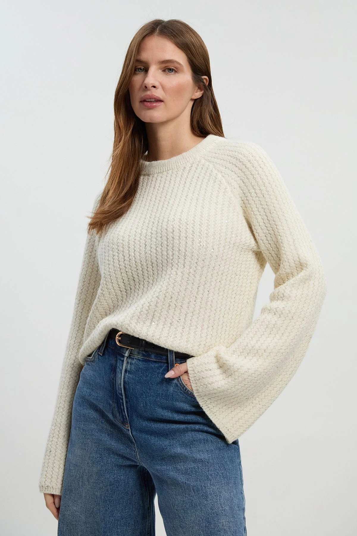 Sequin Knit Tie Bow Jumper - 1