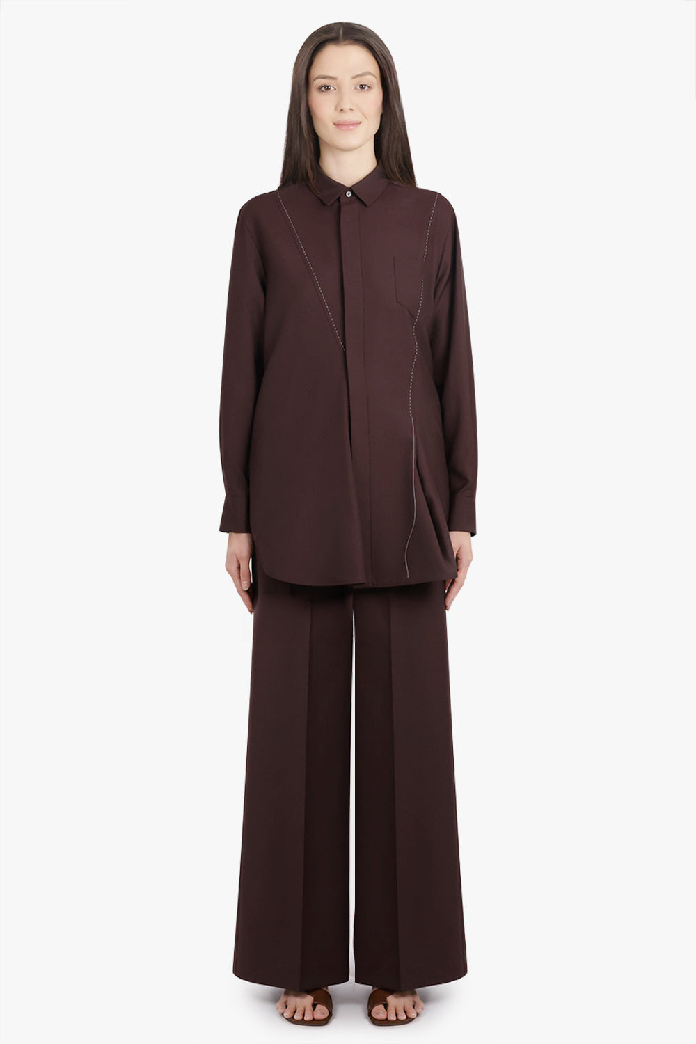 SUITING L/S SHIRT WITH PANEL DETAIL | BROWN - 4