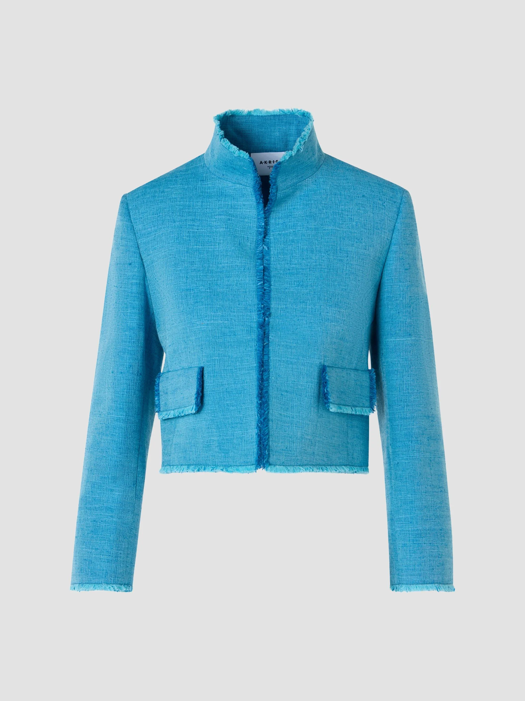 Women's Fringed Silk Jacket - Medium Blue Denim - 1