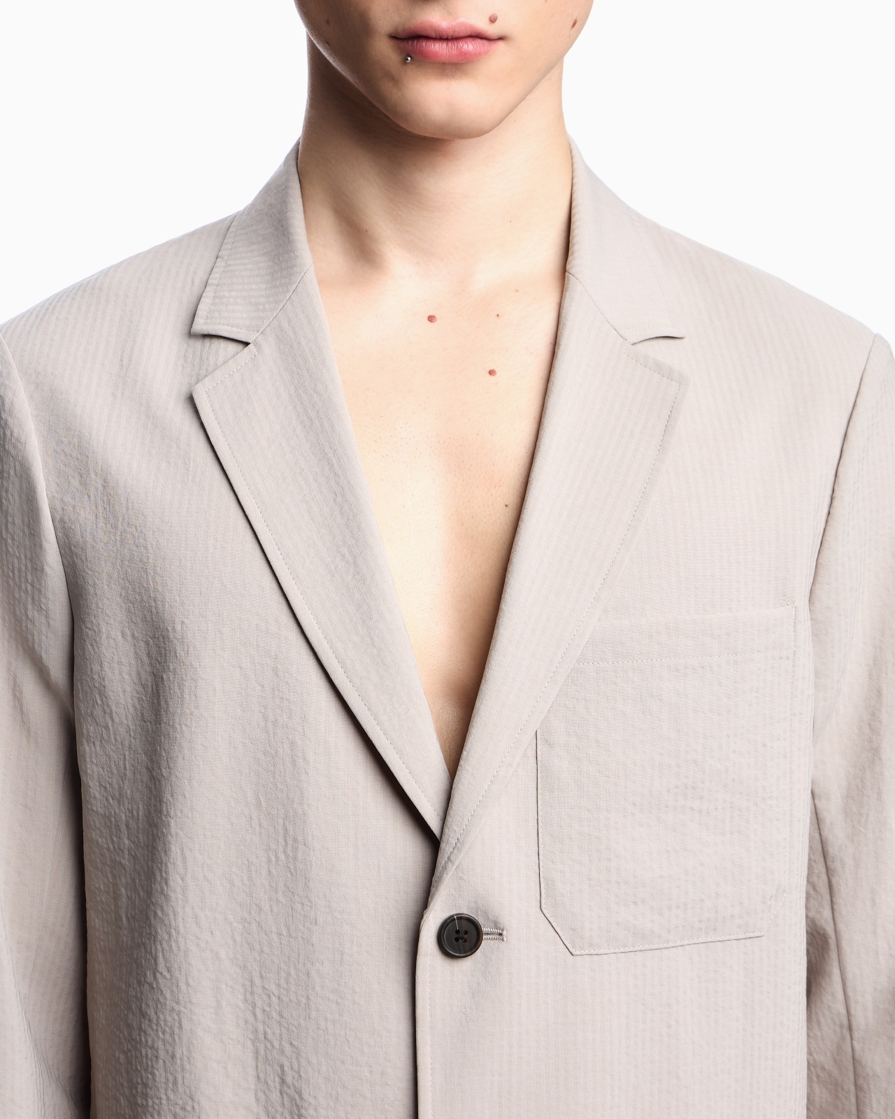 SINGLE-BREASTED JACKET IN NYLON SEERSUCKER - 5