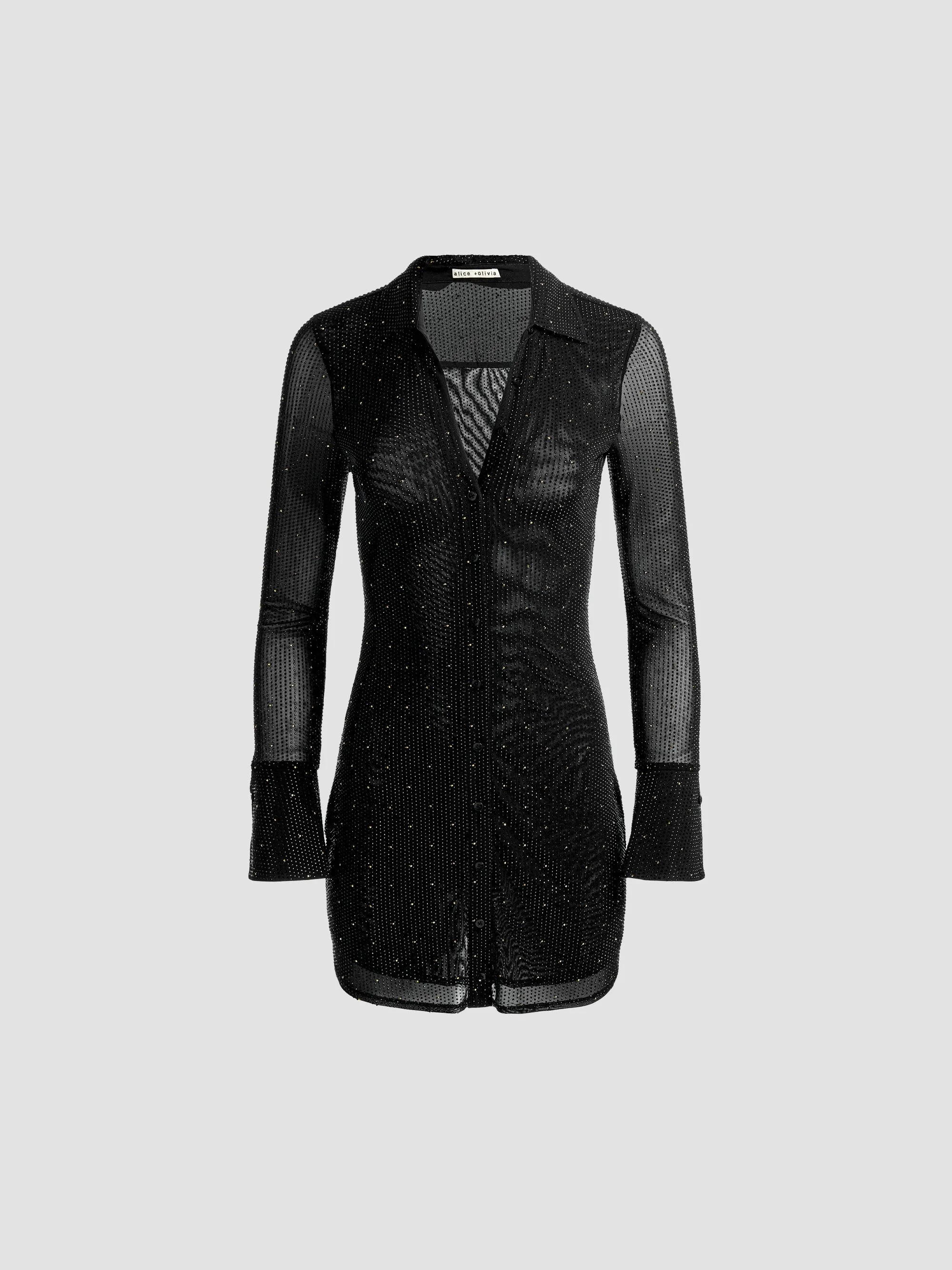 Women's Freya Embellished Mini Shirtdress - Black Gold - 1