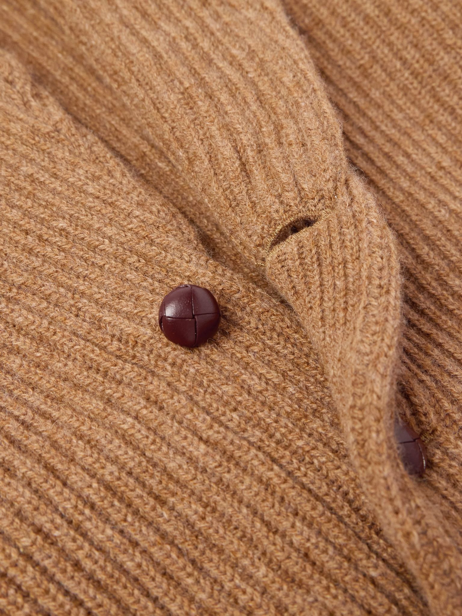 Slim-Fit Shawl-Collar Ribbed Wool Cardigan Brown - 5