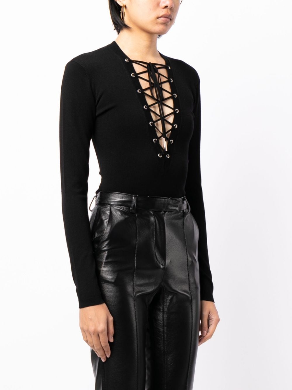 plunge lace-up bodysuit - 3