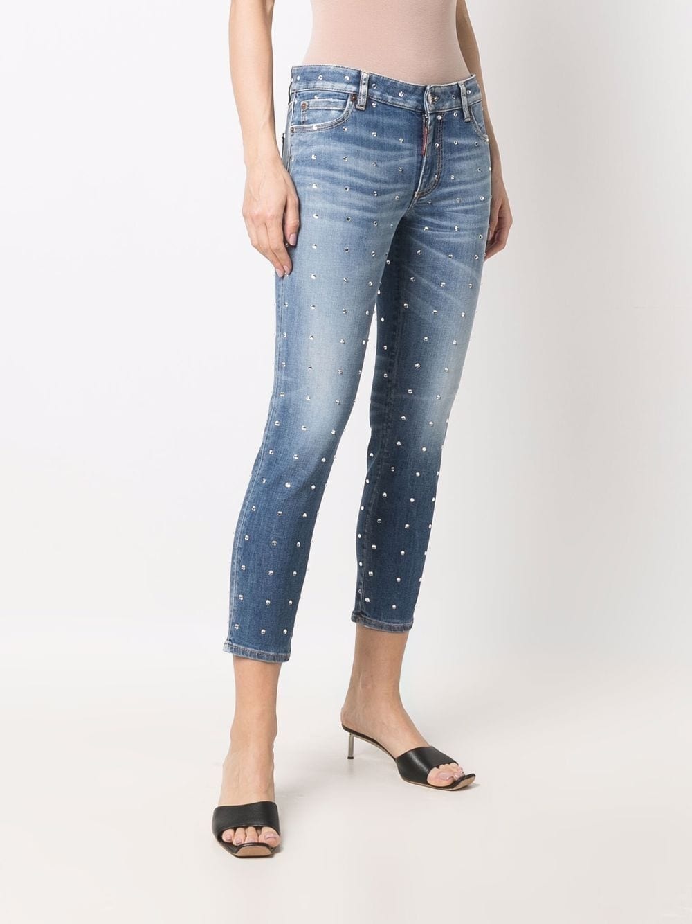 crystal-embellished cropped jeans - 3