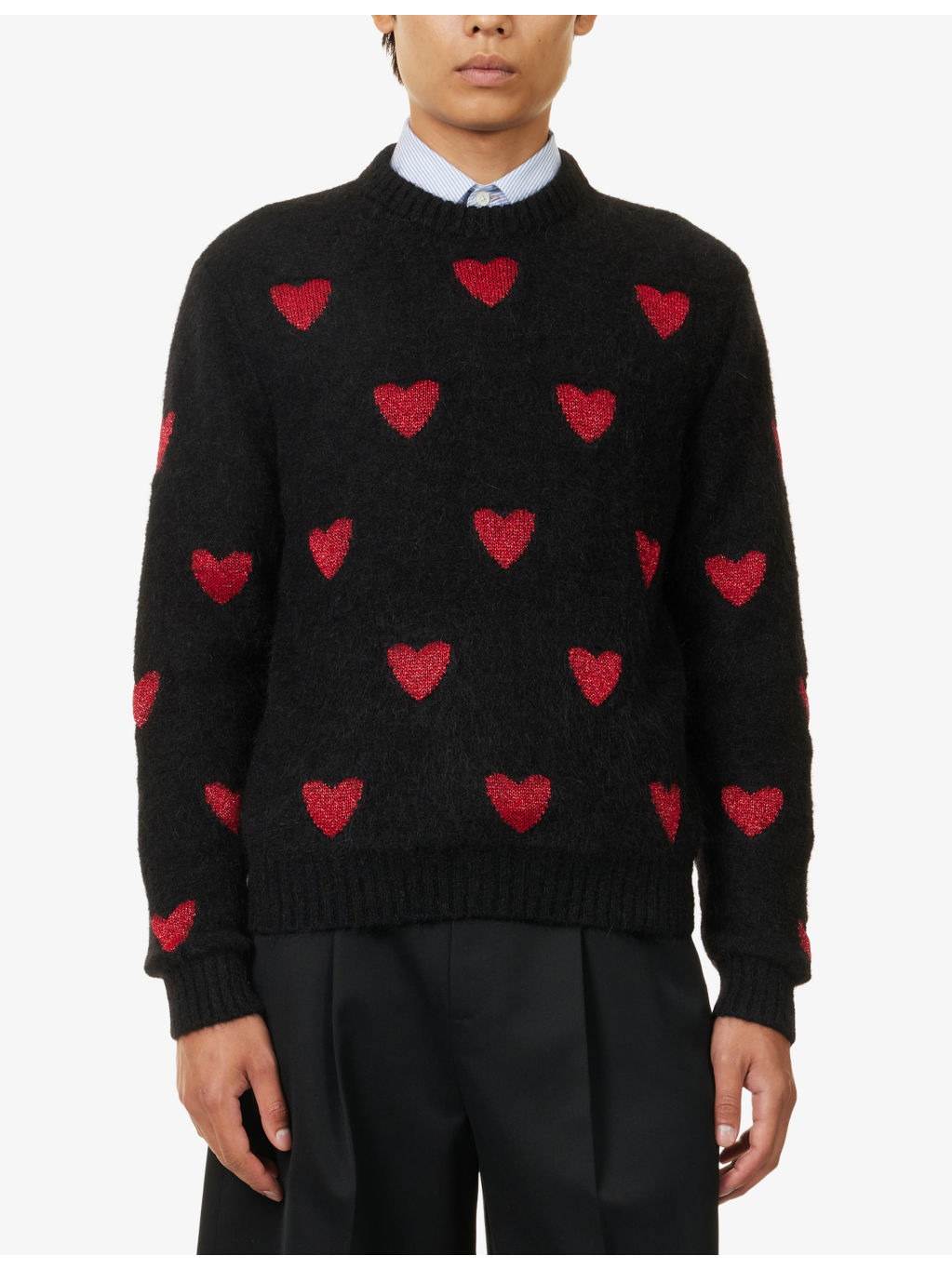 Heart-Print Crewneck Knitted Jumper - 3