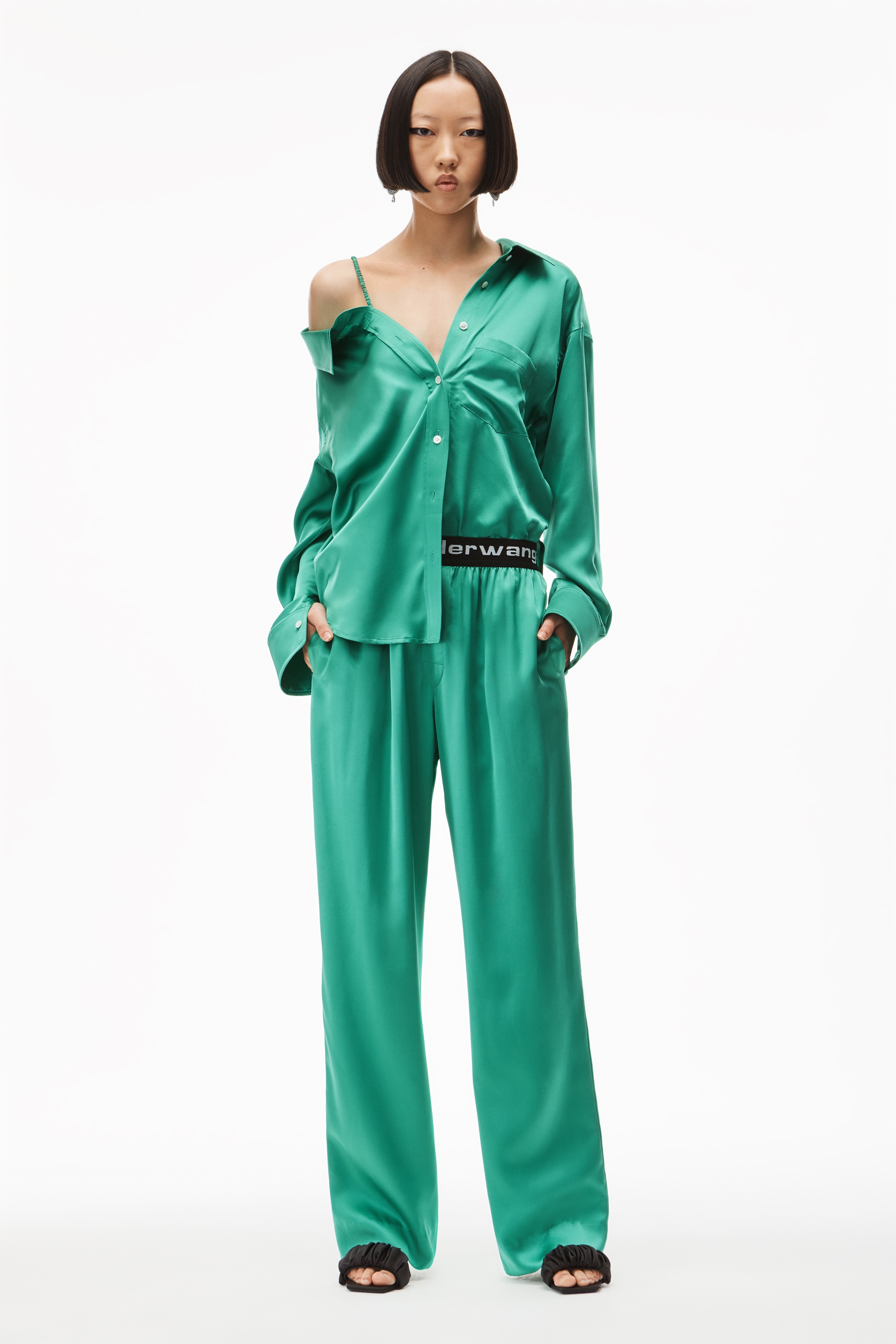 LOGO ELASTIC PANT IN SILK CHARMEUSE - 2