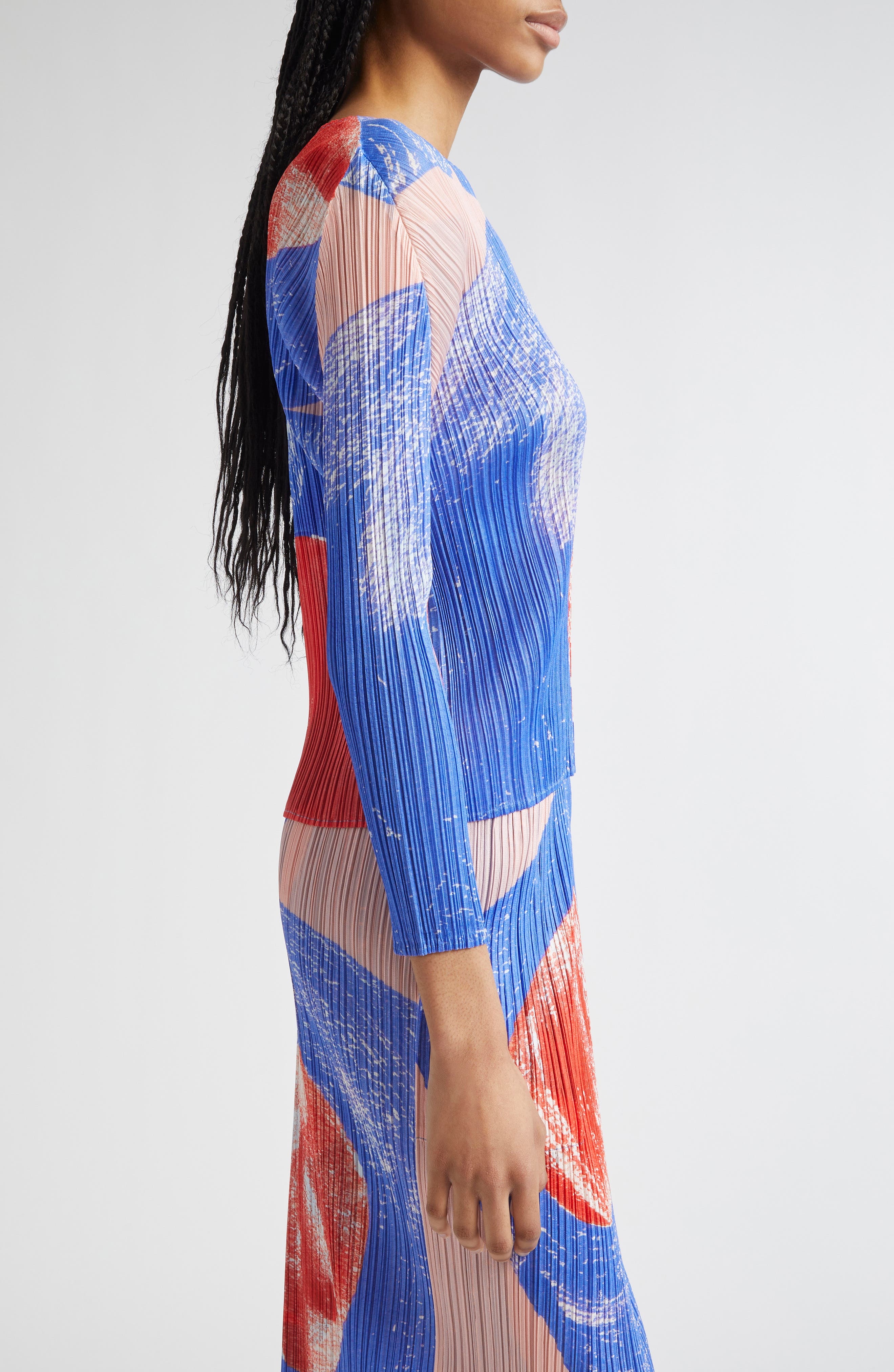 Pleats Please Issey Miyake Backlight Pleated Top in Blue/Red at Nordstrom - 4