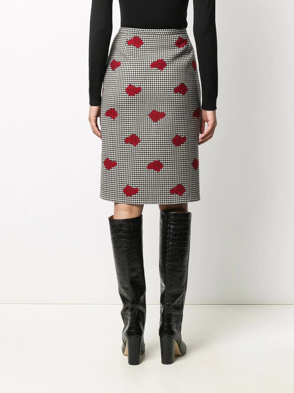 Houndstooth rose print skirt - 4