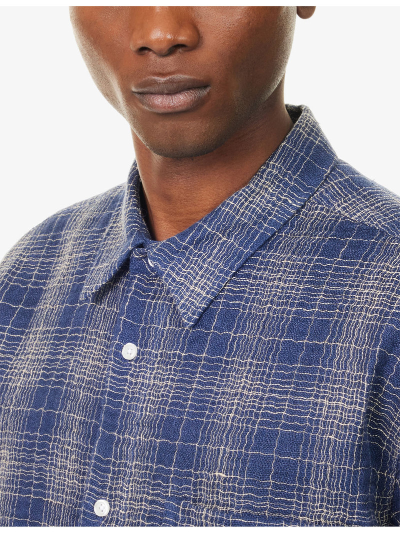 Checked Short-Sleeve Cotton and Linen-Blend Shirt 5