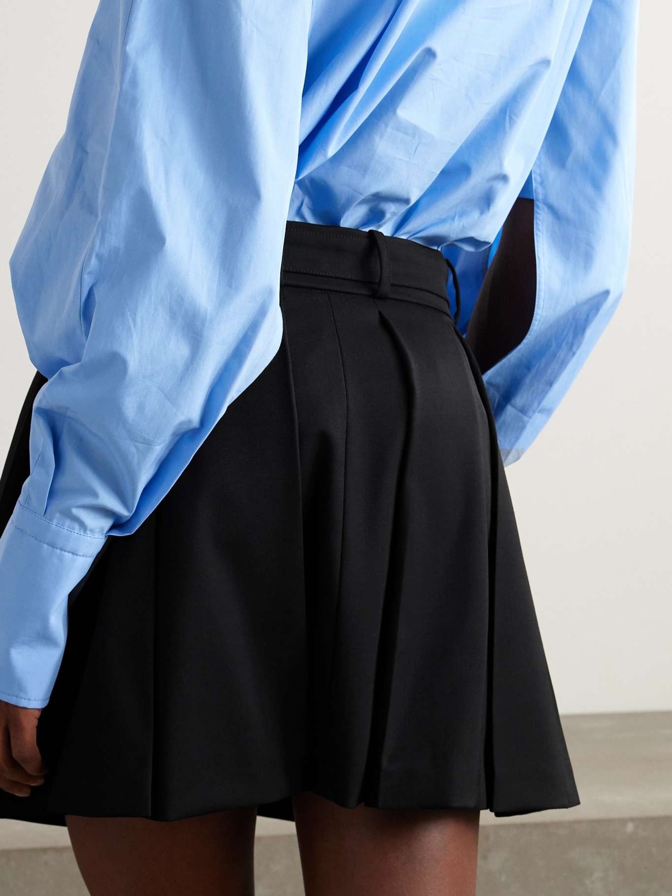 Belted pleated stretch-wool twill mini skirt - 4