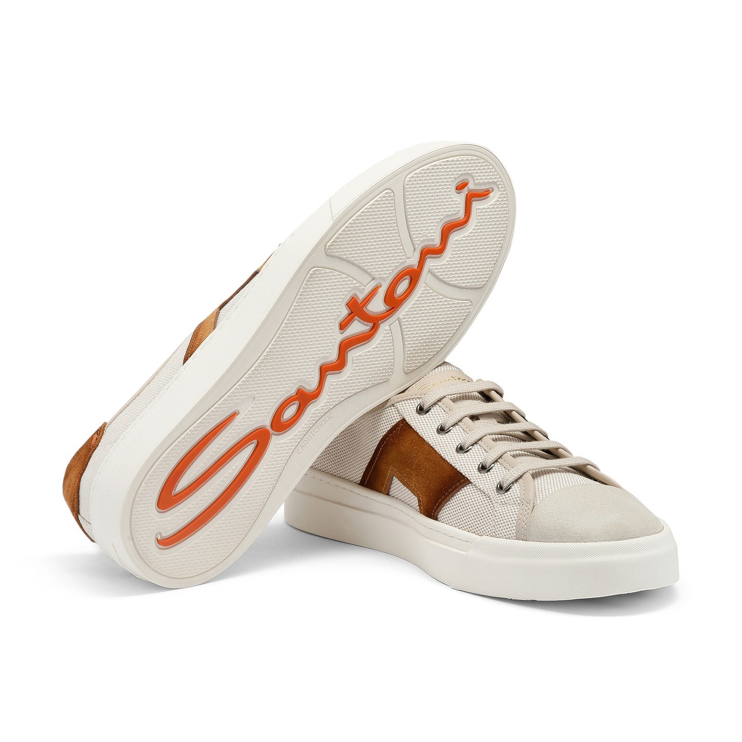 Men's beige and brown canvas and suede Double Buckle Sneaker - 4