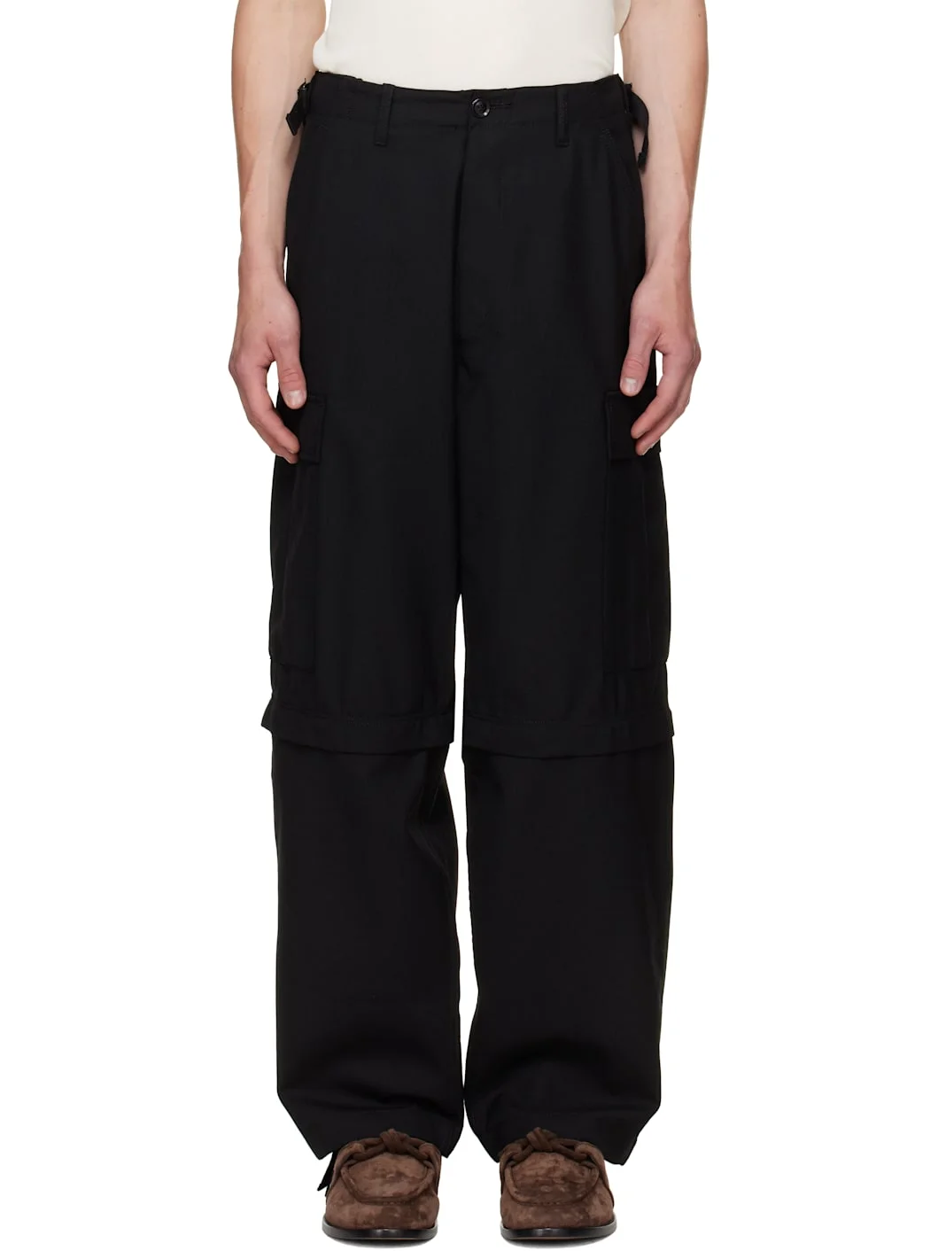 Black Solid Cargo Pants - 1