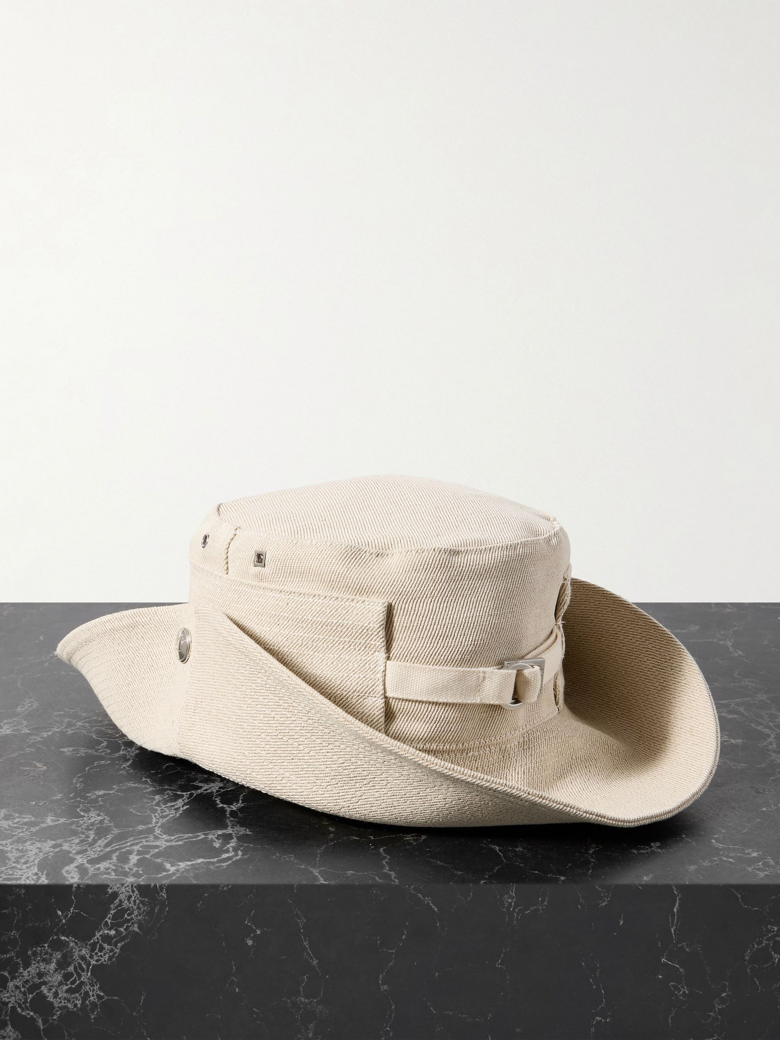 Le Bob De Nimes embellished linen and cotton-blend bucket hat Off-white - 3