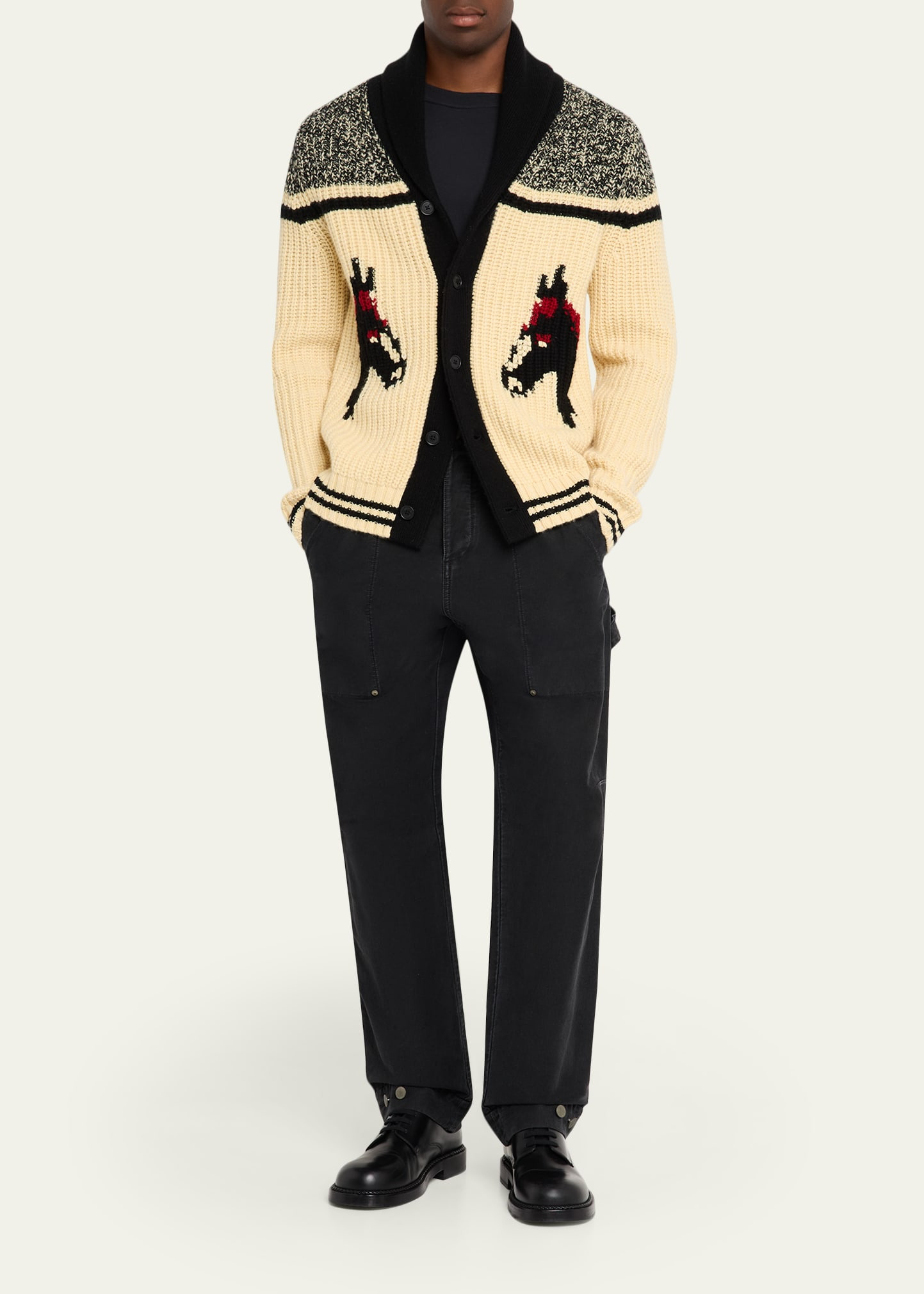 Men's Horse-Print Wool-Cashmere Cardigan - 2
