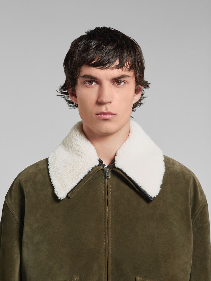 GREEN SUEDE JACKET WITH SHEARLING COLLAR - 4