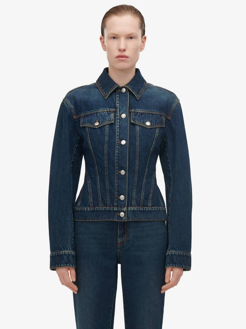 Women's Waisted Denim Jacket in Indigo - 5