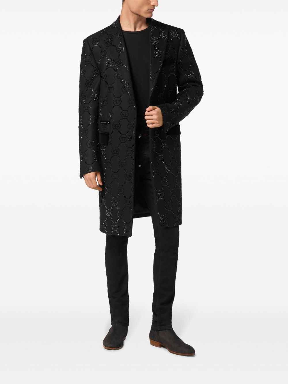 logo-embellished peak-lapels single-breasted coat - 2